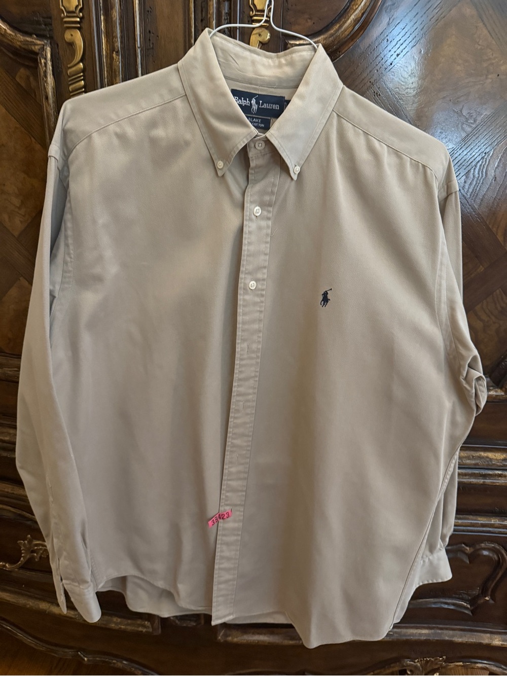 Ralph Lauren Men’s Button-Down Shirt in Light Khaki with Navy Pony